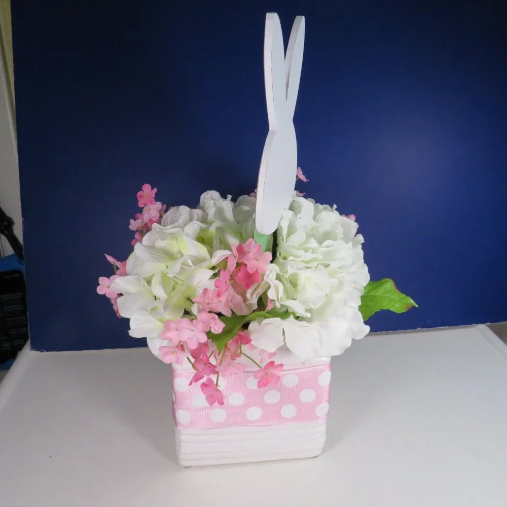 Spring Floral Arrange (add or subtract Rabbit head) heavy ceramic pot
